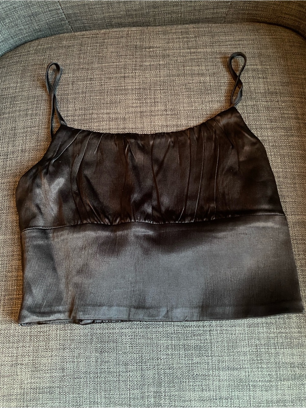 Zara Black Satin Spaghetti Strap Crop Cami